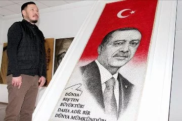 Kırgız ressam, Cumhurbaşkanı Erdoğan'ın portresini yaptı